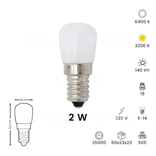BUZDOLABI LED AMPUL (CATA) 2W-220V E14 BEYAZ IŞIK YENİ NESİL